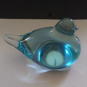 vintage smooth art glass blue bird figurine paper weight  polished bottom